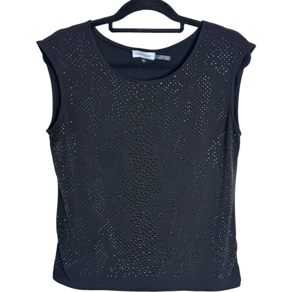 Calvin Klein black suit blouse top camisole color black with rhinestones size M - Picture 1 of 10